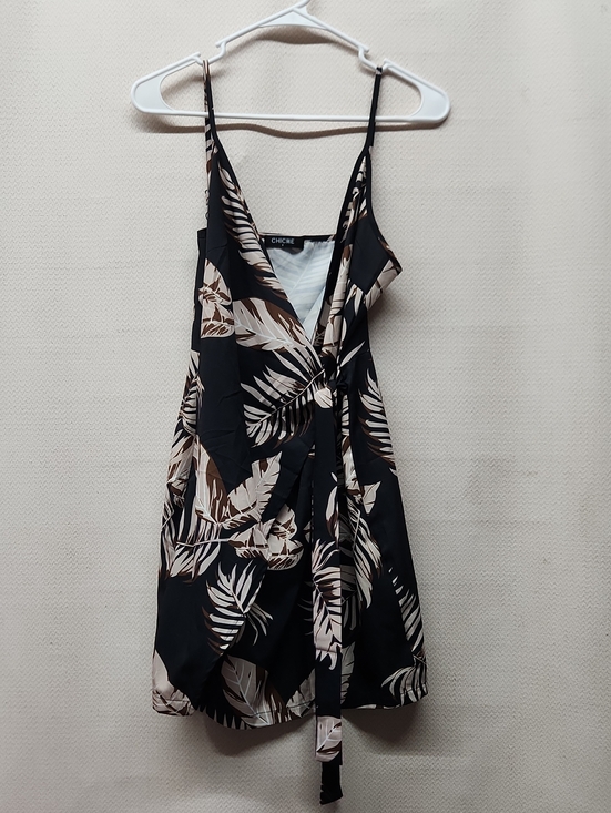 chicme Dresses & Skirts - CHICME Black Tropical Leaf Wrap Mini Dress
